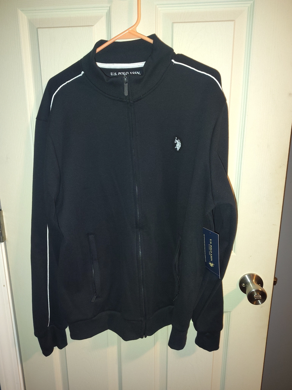 U.S. Polo Assn. Black Track Bomber Jacket with White Piping